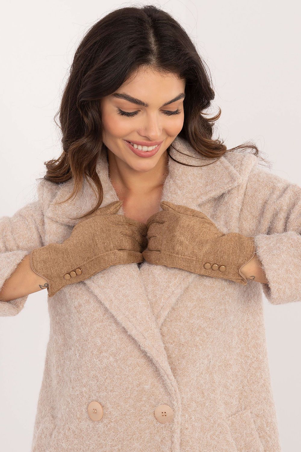 Damen Winterhandschuhe mit Touchscreen-Funktion | Warm gefütterte Handschuhe mit Blumenstickerei und Zierknöpfen am Handgelenk