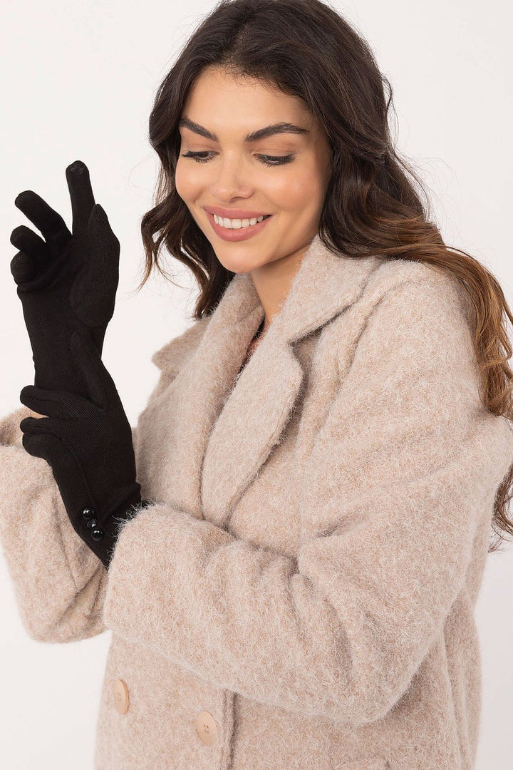 Damen Winterhandschuhe mit Touchscreen-Funktion | Warm gefütterte Handschuhe mit Blumenstickerei und Zierknöpfen am Handgelenk