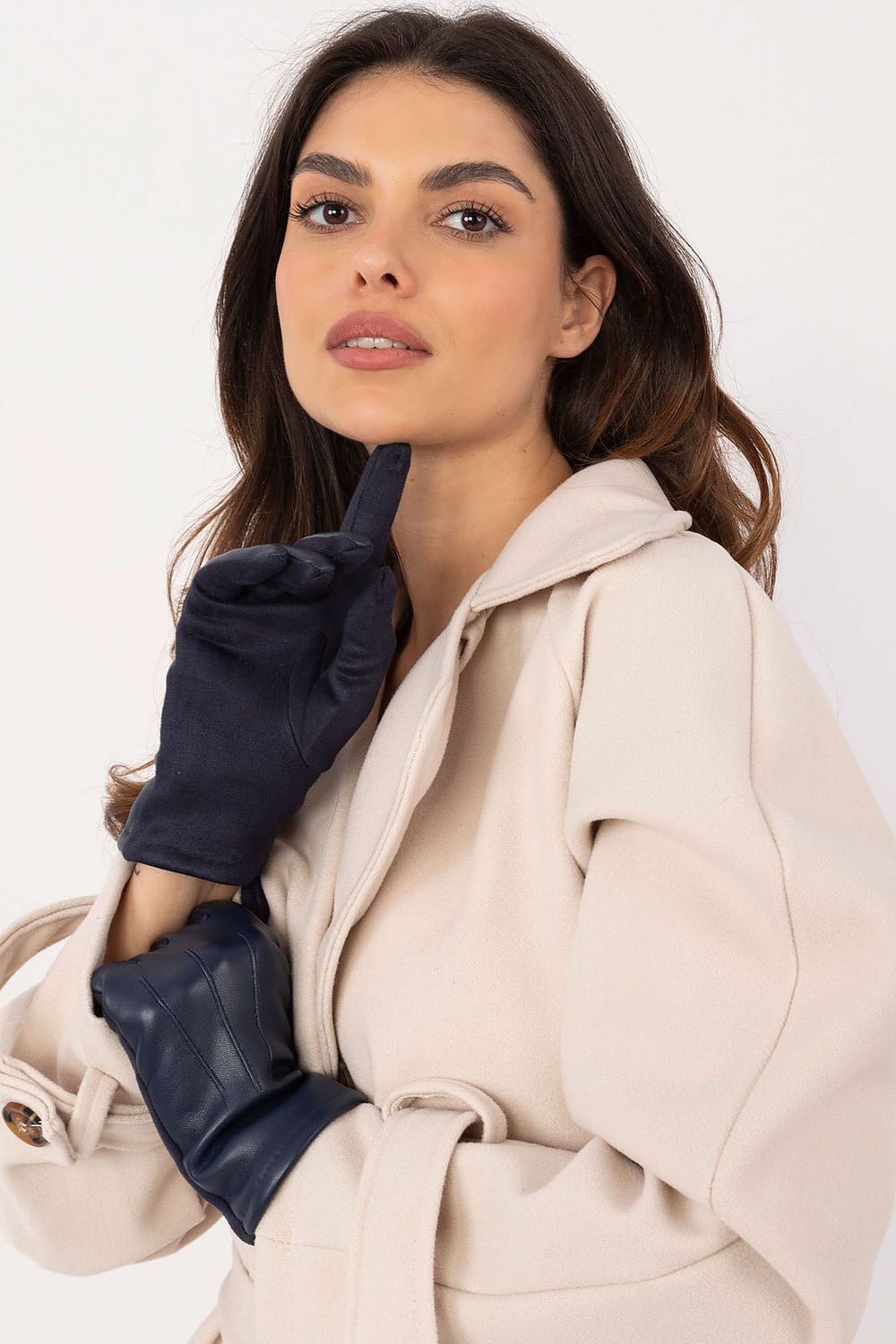Damen Winterhandschuhe mit Touchscreen | Warm gefütterte Handschuhe mit Kunstleder-Details und Blumenstickerei für kalte Tage
