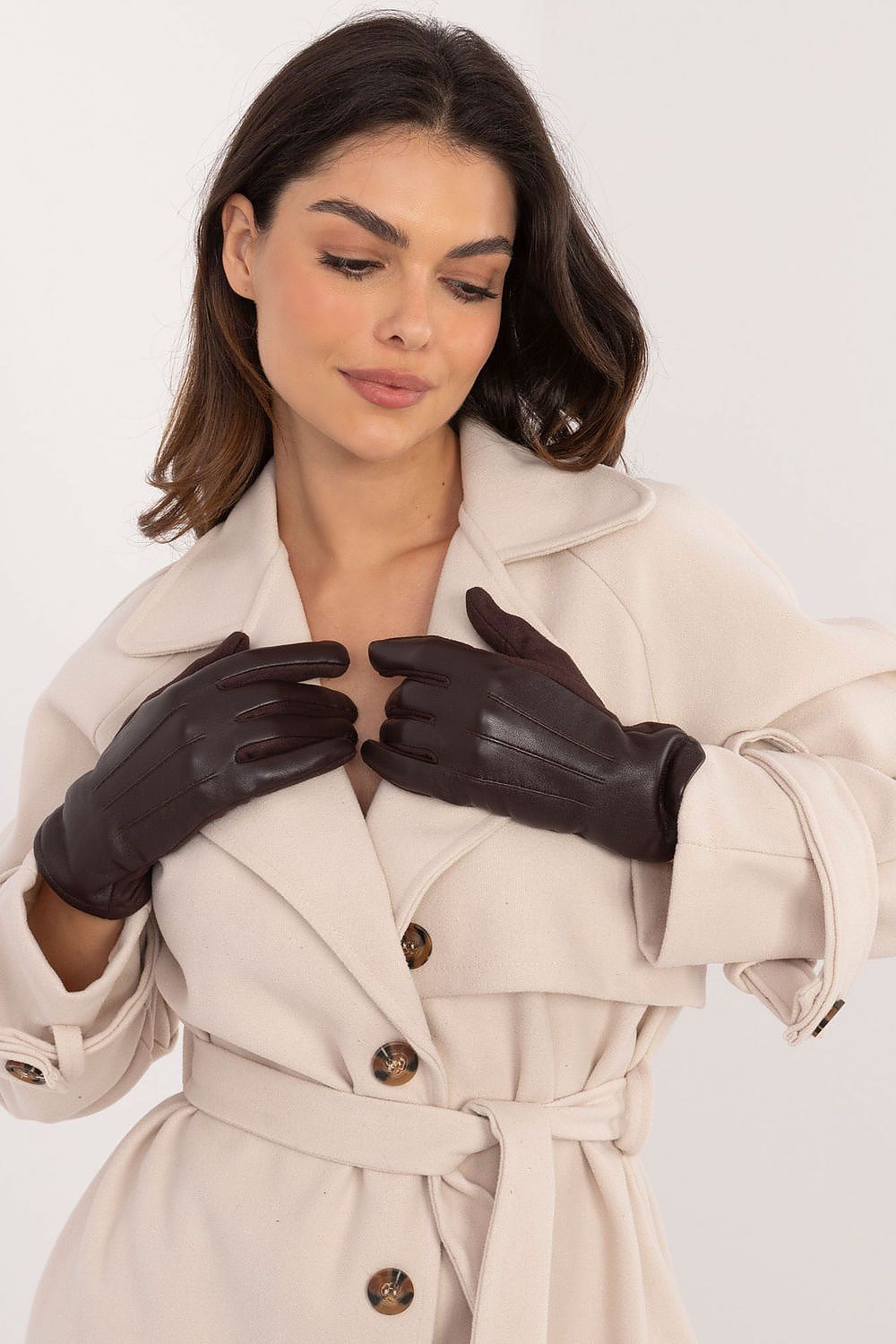 Damen Winterhandschuhe mit Touchscreen | Warm gefütterte Handschuhe mit Kunstleder-Details und Blumenstickerei für kalte Tage