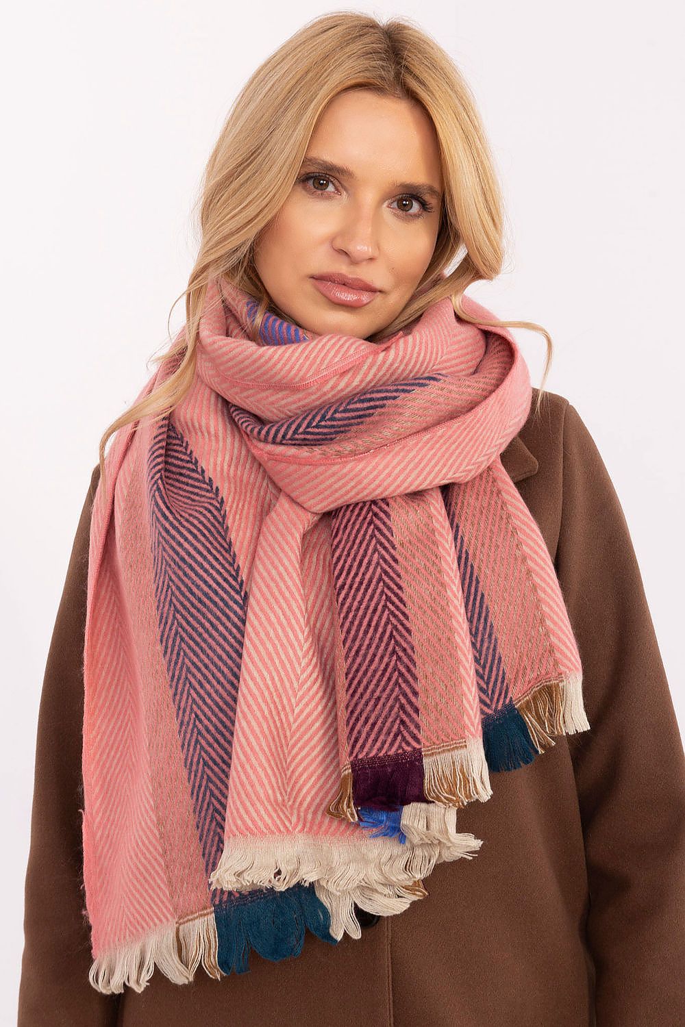 Winterschal mit Streifenmuster 194 cm | Weicher Schal aus 100 % Viskose mit Fransen für Damen und Herren | Alltag und Winter