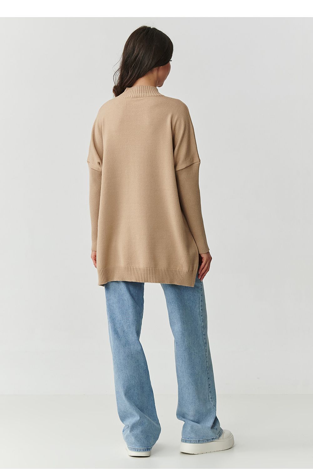 Damen Oversize Rollkragenpullover mit Seitenschlitzen | Weicher Strickpullover in Einheitsgröße mit 74 cm Länge für Alltag