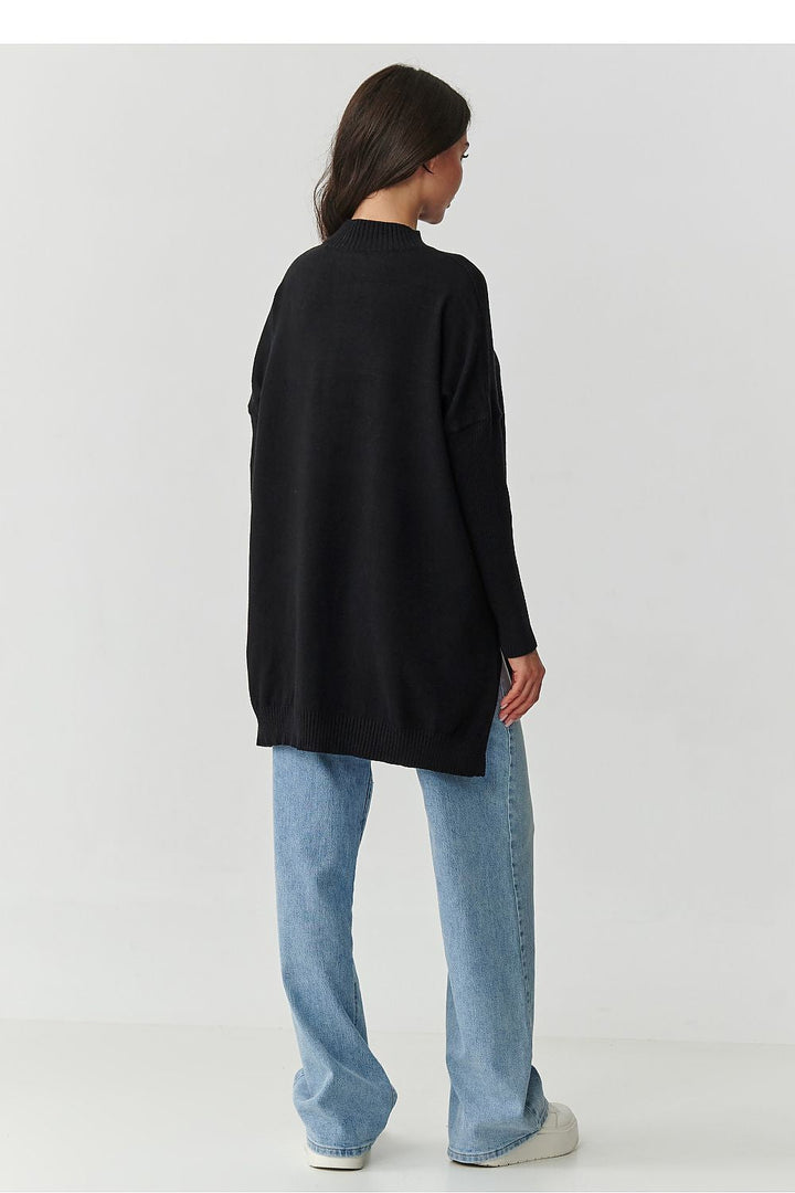 Damen Oversize Rollkragenpullover mit Seitenschlitzen | Weicher Strickpullover in Einheitsgröße mit 74 cm Länge für Alltag
