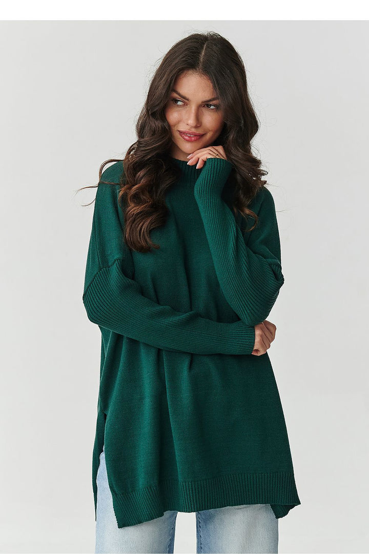 Damen Oversize Rollkragenpullover mit Seitenschlitzen | Weicher Strickpullover in Einheitsgröße mit 74 cm Länge für Alltag