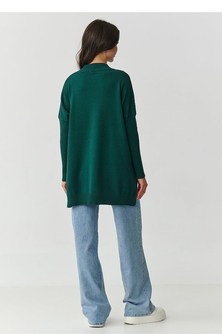 Damen Oversize Rollkragenpullover mit Seitenschlitzen | Weicher Strickpullover in Einheitsgröße mit 74 cm Länge für Alltag