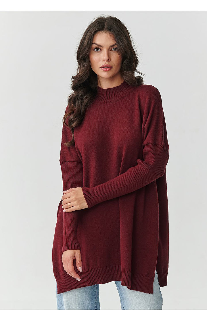 Damen Oversize Rollkragenpullover mit Seitenschlitzen | Weicher Strickpullover in Einheitsgröße mit 74 cm Länge für Alltag
