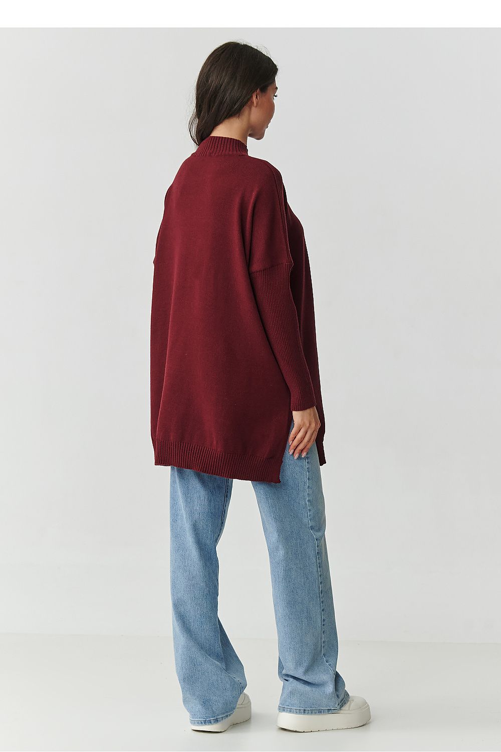 Damen Oversize Rollkragenpullover mit Seitenschlitzen | Weicher Strickpullover in Einheitsgröße mit 74 cm Länge für Alltag