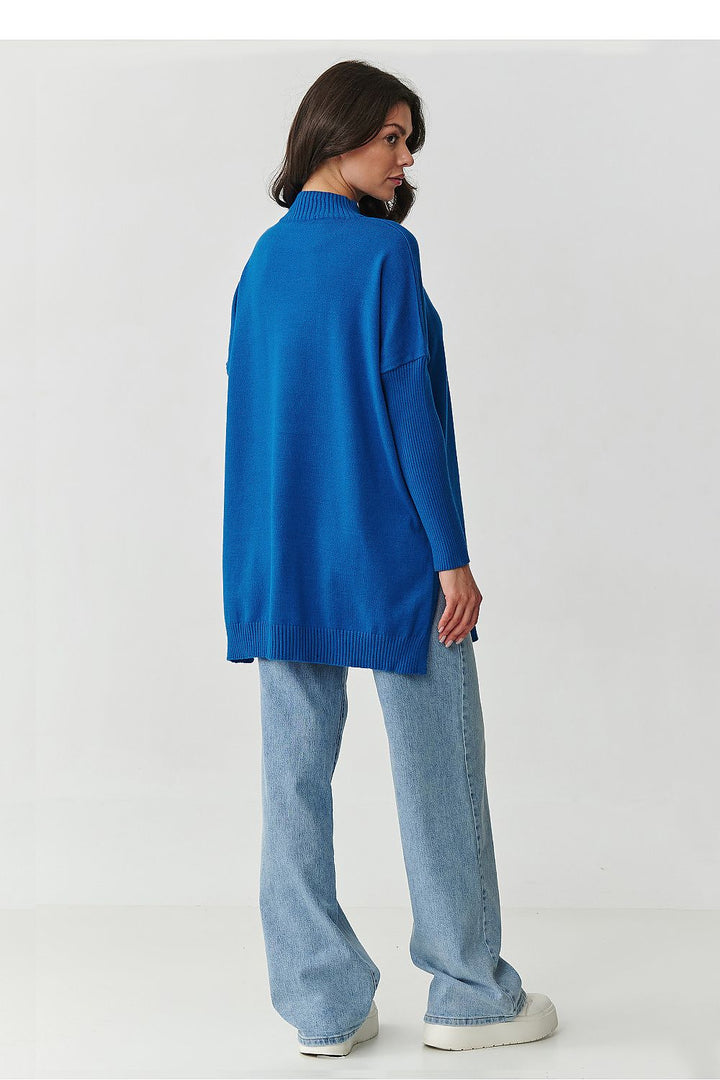 Damen Oversize Rollkragenpullover mit Seitenschlitzen | Weicher Strickpullover in Einheitsgröße mit 74 cm Länge für Alltag
