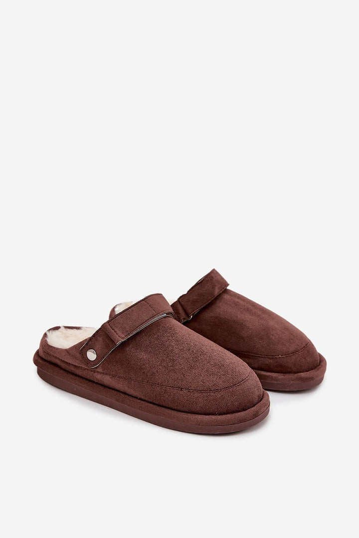 Damen Hausschuhe mit Klettverschluss und Fellfutter | Warme Pantoffeln in Wildleder-Optik mit Gummisohle und 2 cm Plateau
