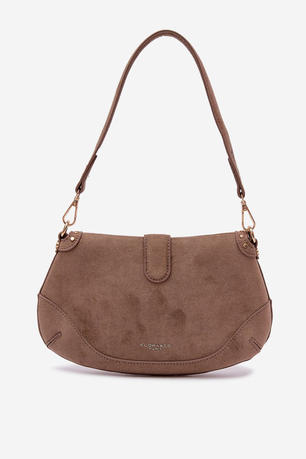 Damen Handtasche aus Velourslederimitat | Kleine Umhängetasche mit Magnetverschluss, goldfarbenen Nieten und zwei abnehmbaren Trageriemen