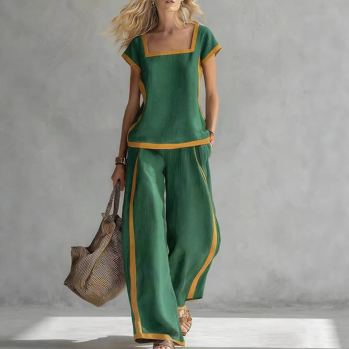 Damen Zweiteiler Set | Casual Outfit mit Karree-Ausschnitt und lockerer Hose für Alltag und Freizeit
