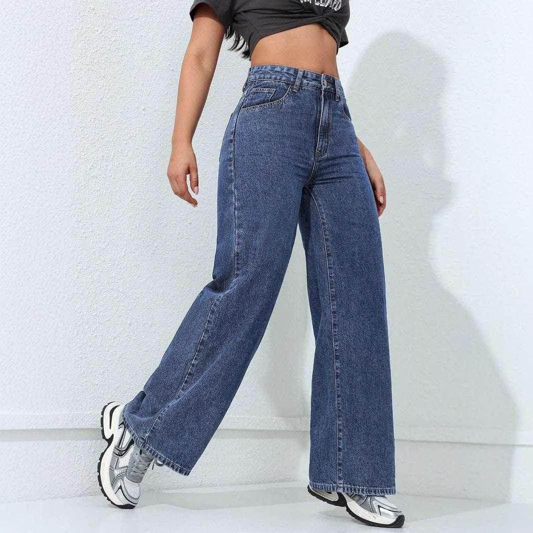 Damen Wide Leg Jeans mit Hoher Taille | Locker Geschnittene Straight Leg Denim Hose | Lässige Freizeit Jeans