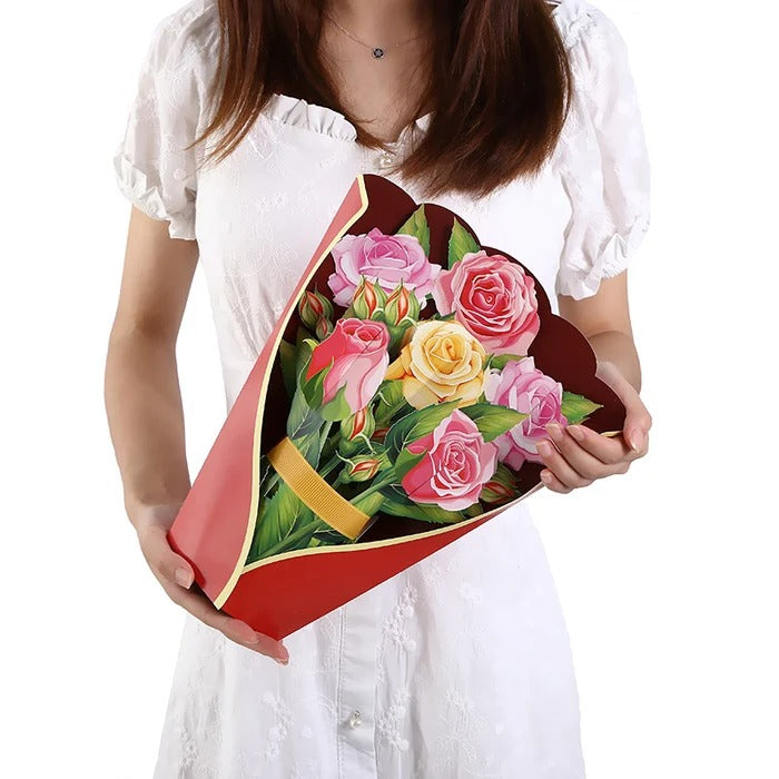 Pop-Up Papierblumenstrauß 3D | Blumenkarte mit Papiervase &amp; Grußkarte | Handgefertigt, langlebig | Deko-Geschenk 43×38 cm