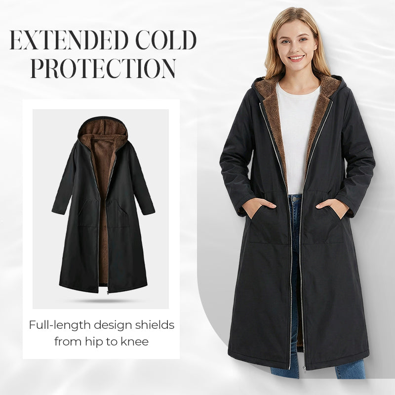 Winter Parka | Langer gefütterter Mantel mit Kapuze, Reißverschluss und verlängertem Saum für kalte Tage