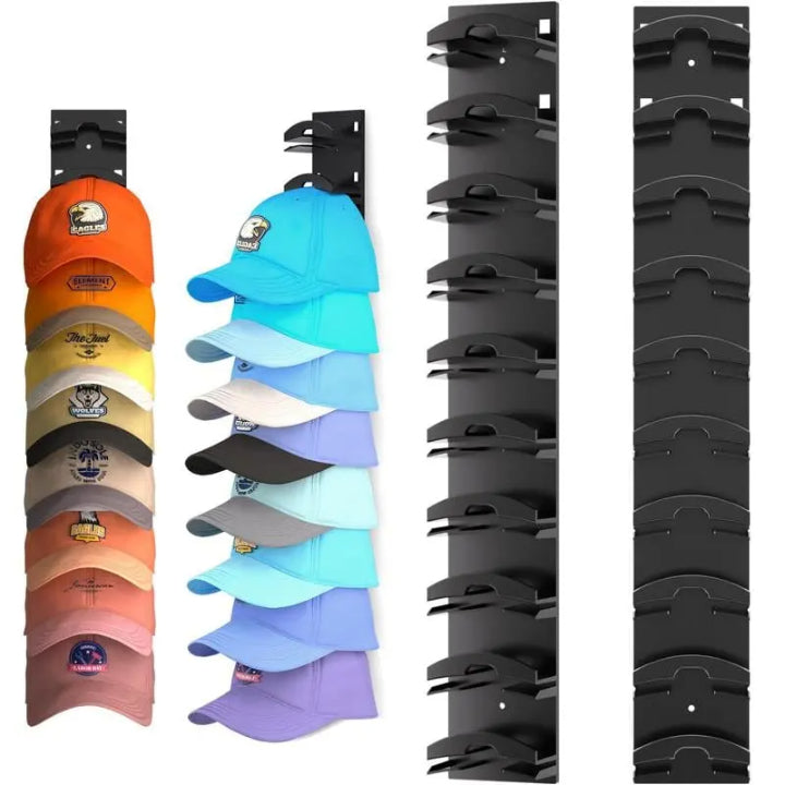 Cap Organizer Wandhalter für bis zu 10 Caps | Selbstklebender Kappenhalter ohne Bohren | Platzsparende Aufbewahrung | Schwarzes Design
