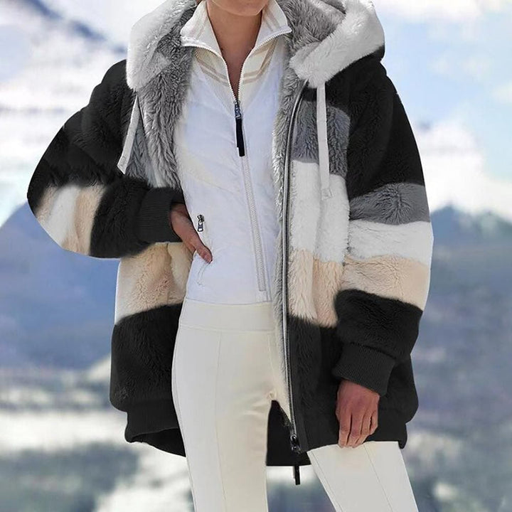 Damen Winterjacke | Gefütterte Kontrastjacke mit Kapuze und lockerer Passform