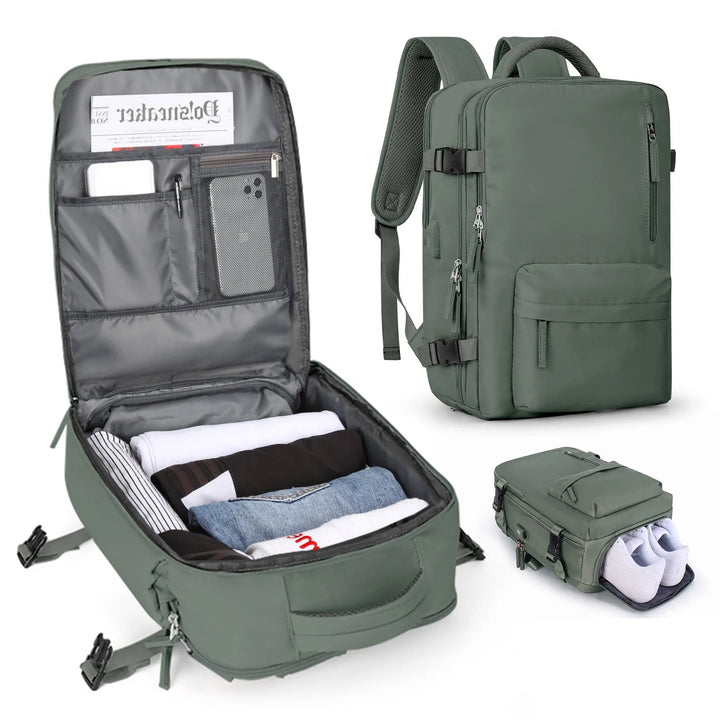 Reiserucksack Damen 35 L | Wasserabweisend mit Laptopfach, Schuhfach und USB-Anschluss SEO-Beschreibung: