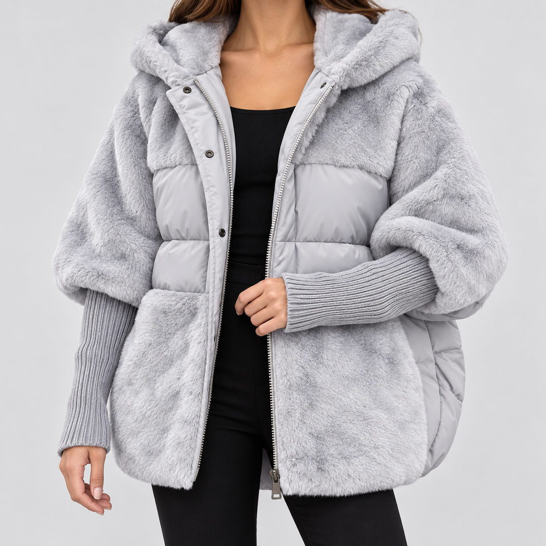 Damen Winterjacke mit Kapuze | Warme Oversize-Jacke mit weichem Pelzkragen, Bündchen und praktischen Taschen für kalte Tage