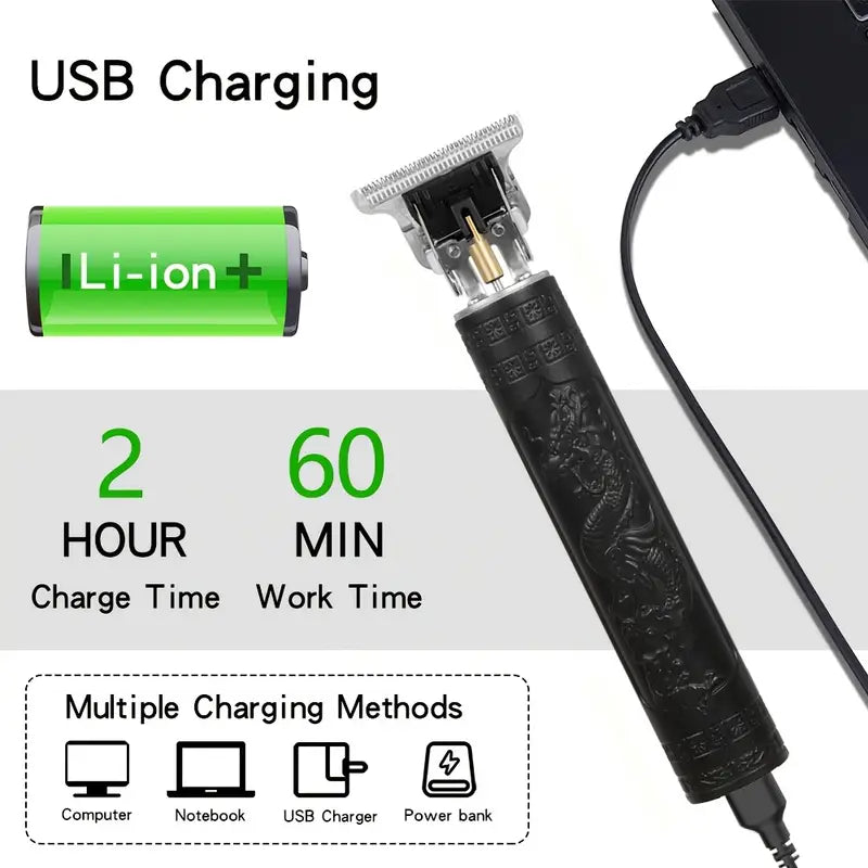 Professionelles Trimmer-Set kabellos mit LED-Display | Präzise Edelstahlklingen | 120 Min Laufzeit | USB-Ladung, Aufsteckkämme