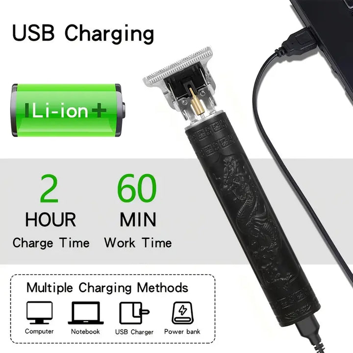 Professionelles Trimmer-Set kabellos mit LED-Display | Präzise Edelstahlklingen | 120 Min Laufzeit | USB-Ladung, Aufsteckkämme