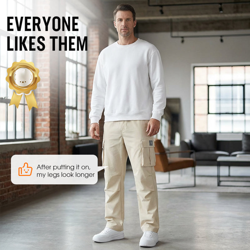 Herren Cargo Hose Stretch | Gerade Freizeithose mit Elastischem Bund &amp; Cargotaschen | Bequeme Alltagshose
