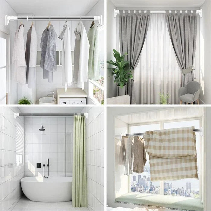 Tige télescopique sans perçage en acier inoxydable | Réglable 70–120 cm | Inoxydable &amp; sans outil | Barre de douche, rideau &amp; vêtements