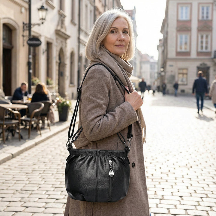 Damen Umhängetasche | Elegante Schultertasche aus PU mit Reißverschlussfächern