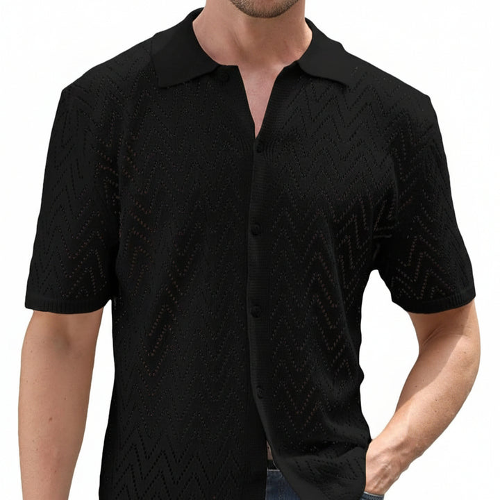 Herren Sommer Shirt Kurzarm Polyester mit Hohlmuster | Lockerer Freizeit-Look | Atmungsaktives Hemd für Urlaub und Alltag