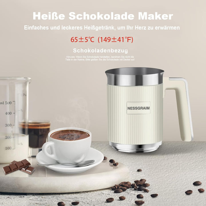 Milchaufschäumer Elektrisch | 5-in-1 Milchschäumer mit Kakaofunktion &amp; spülmaschinenfest