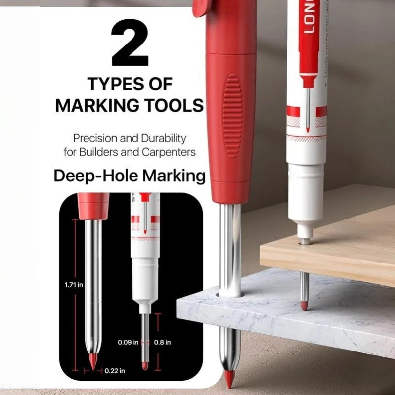 Tiefloch-Markierstift | 2,8 mm mit 24 Nachfüllminen für Handwerk, Montage und schwer erreichbare Stellen