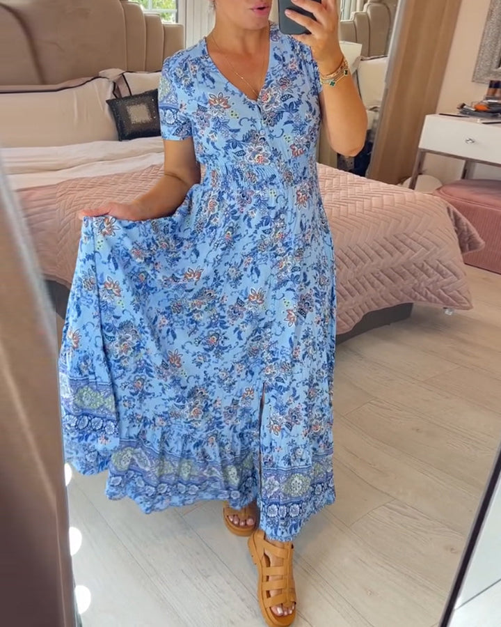 Schmeichelndes Sommerkleid aus Stretch-Baumwollmischung | V-Ausschnitt für feminine Linie | Bequem &amp; vielseitig | Größen XS–5XL