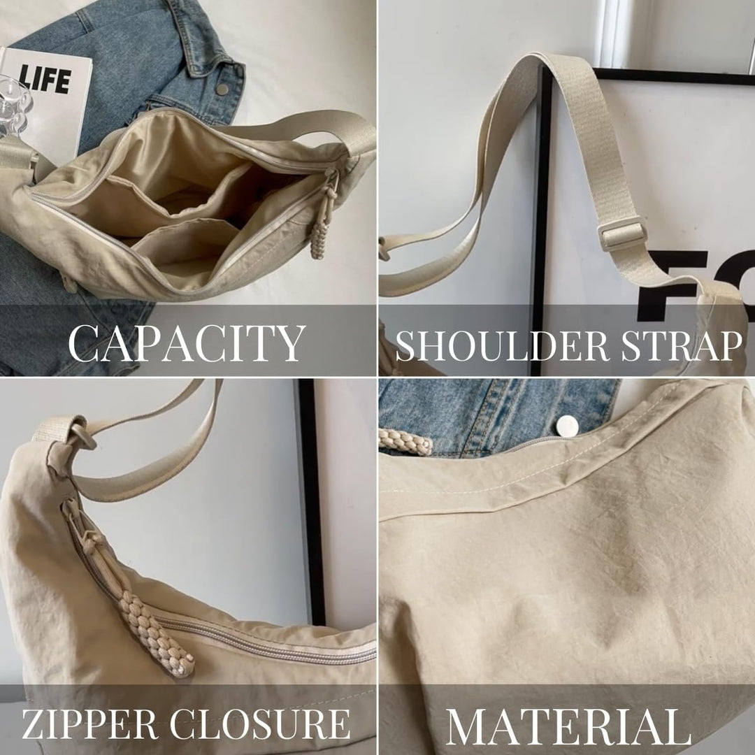 Nylon-Umhängetasche | Leichte Schultertasche mit mehreren Reißverschlussfächern und verstellbarem Schulterriemen