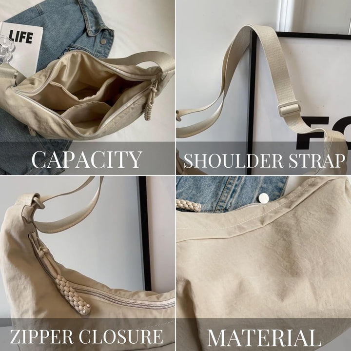 Nylon-Umhängetasche | Leichte Schultertasche mit mehreren Reißverschlussfächern und verstellbarem Schulterriemen