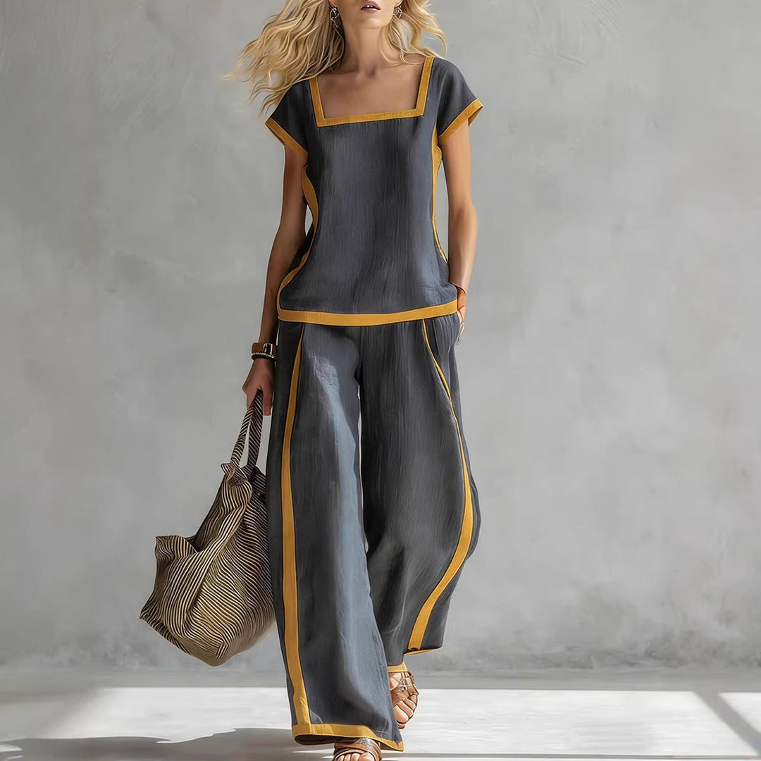 Damen Zweiteiler Set | Casual Outfit mit Karree-Ausschnitt und lockerer Hose für Alltag und Freizeit