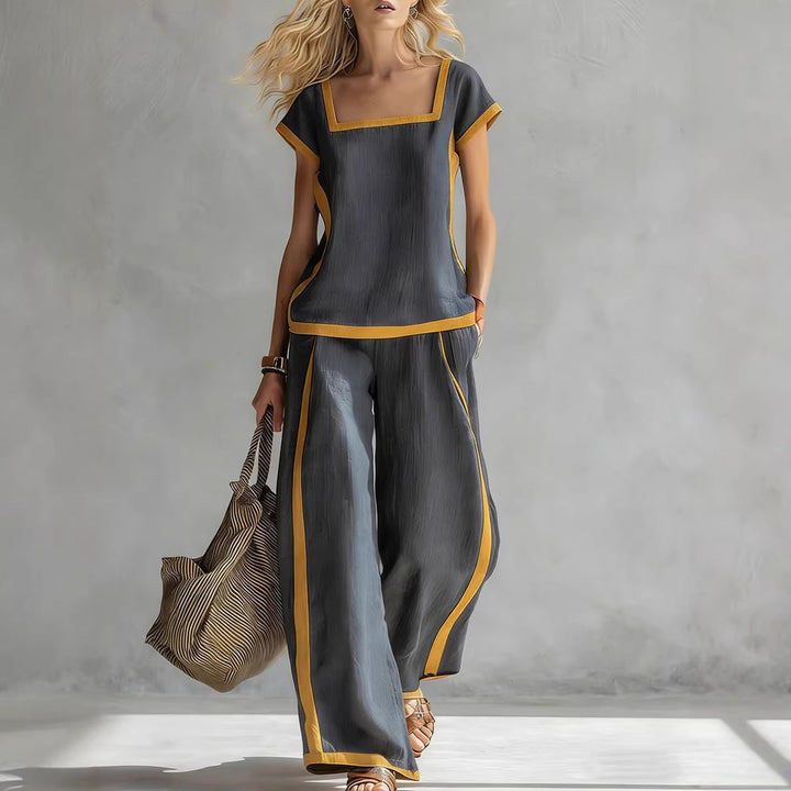 Damen Zweiteiler Set | Casual Outfit mit Karree-Ausschnitt und lockerer Hose für Alltag und Freizeit