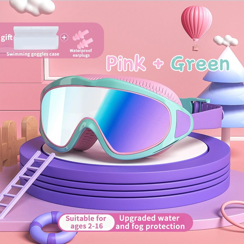 Kinder Schwimmbrille | Wasserdicht &amp; Antibeschlag | UV-Schutz | Großer Rahmen | 6–14 Jahre