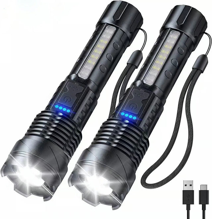 💥 Illuminazione outdoor: torcia LED laser bianca con luce laterale COB di avviso e lavoro