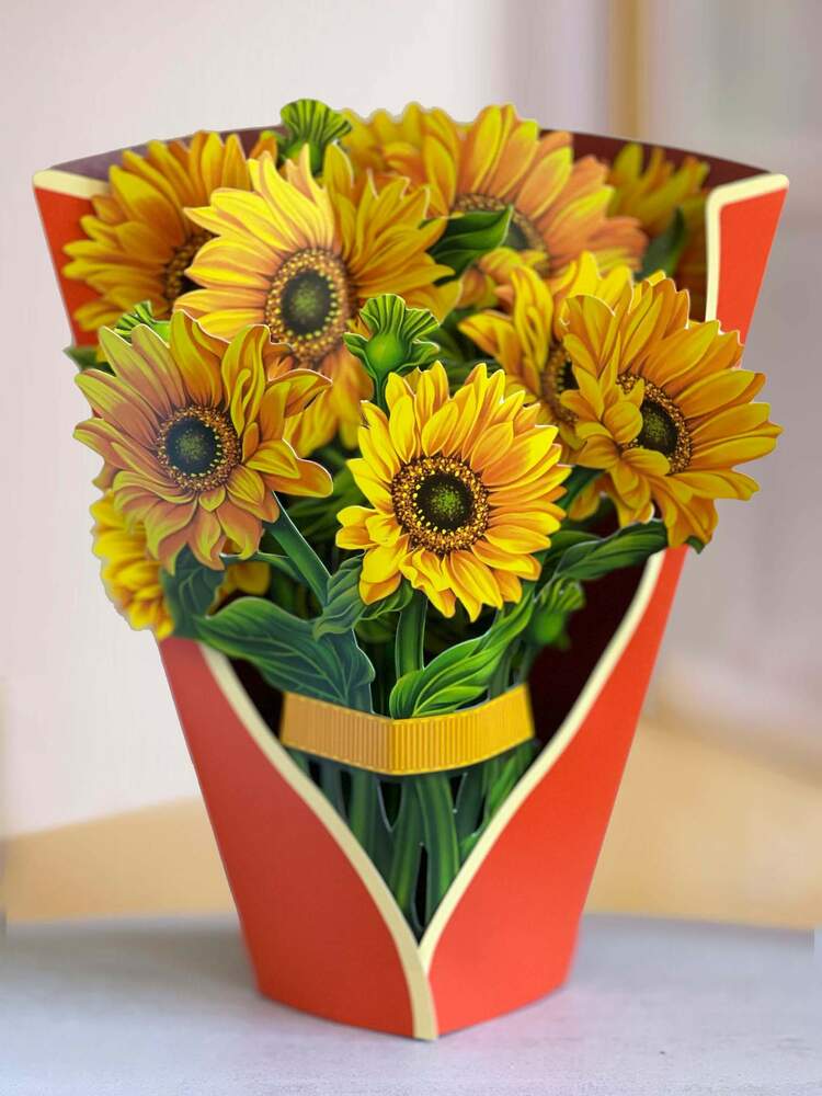 Pop-Up Papierblumenstrauß 3D | Blumenkarte mit Papiervase &amp; Grußkarte | Handgefertigt, langlebig | Deko-Geschenk 43×38 cm