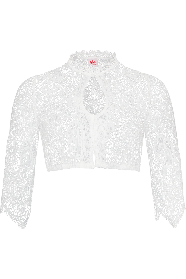 Dirndlbluse Damen | Transparente Spitzenbluse mit Lochausschnitt und 3/4-Arm für Dirndl und Tracht