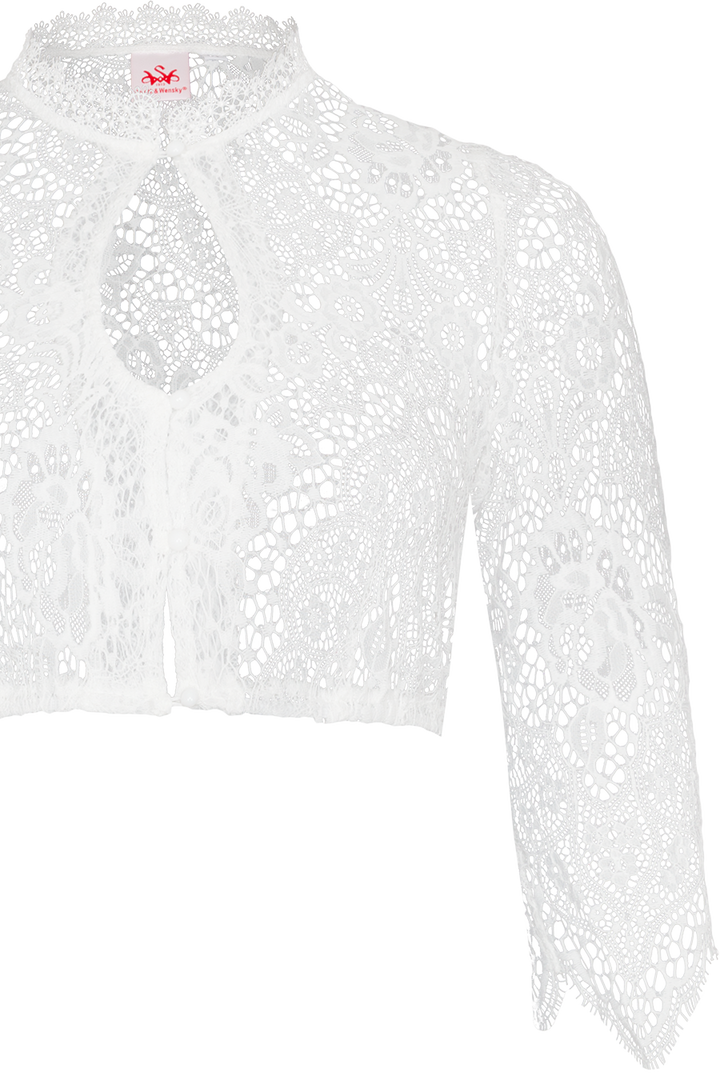 Dirndlbluse Damen | Transparente Spitzenbluse mit Lochausschnitt und 3/4-Arm für Dirndl und Tracht