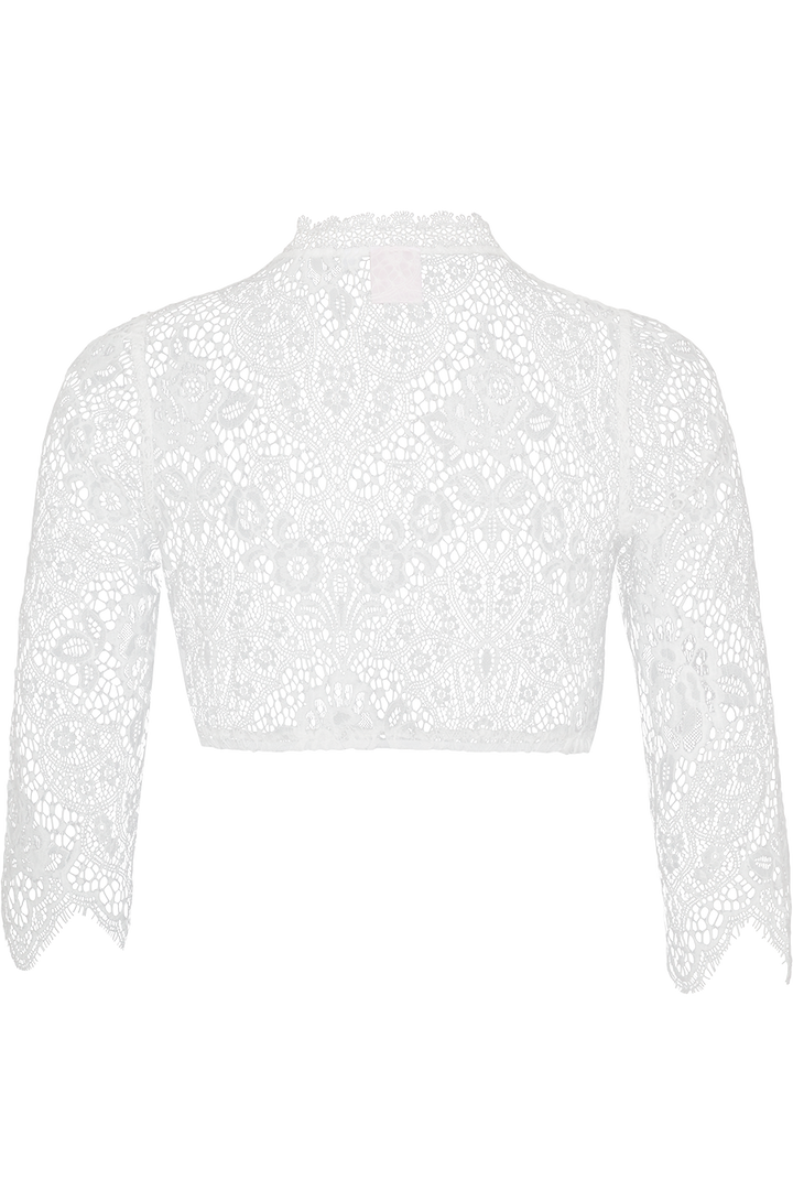 Dirndlbluse Damen | Transparente Spitzenbluse mit Lochausschnitt und 3/4-Arm für Dirndl und Tracht