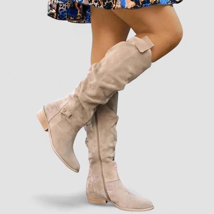 Damen kniehohe Stiefel mit Fußgewölbestütze | Komfortstiefel mit gepolsterter Einlegesohle und flexibler Passform