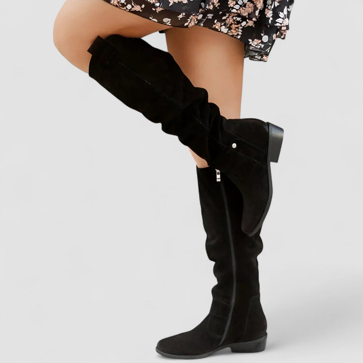 Damen kniehohe Stiefel mit Fußgewölbestütze | Komfortstiefel mit gepolsterter Einlegesohle und flexibler Passform