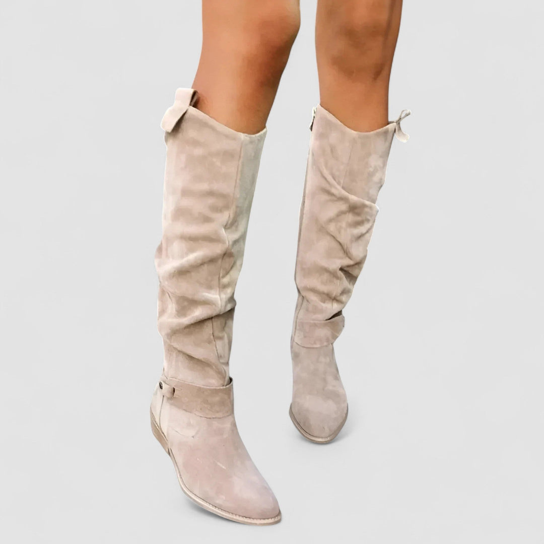 Damen kniehohe Stiefel mit Fußgewölbestütze | Komfortstiefel mit gepolsterter Einlegesohle und flexibler Passform