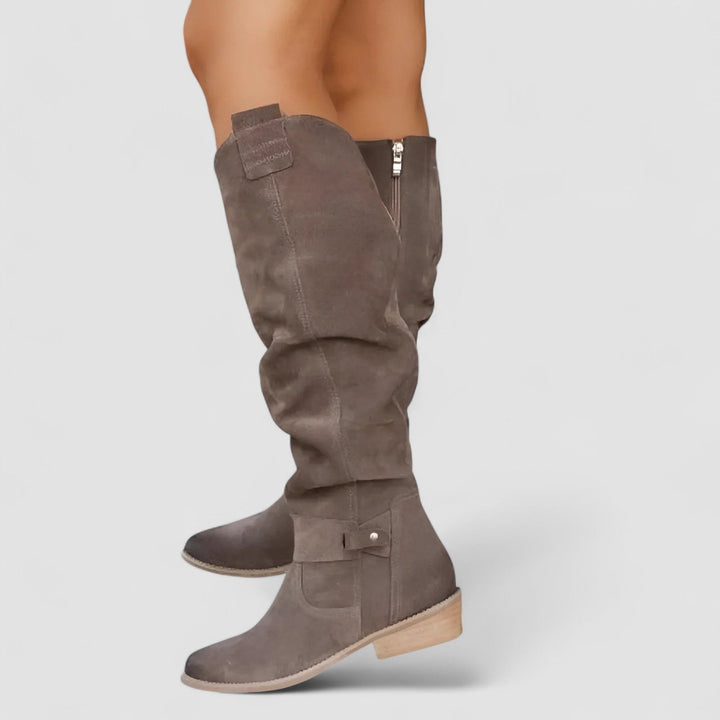 Damen kniehohe Stiefel mit Fußgewölbestütze | Komfortstiefel mit gepolsterter Einlegesohle und flexibler Passform