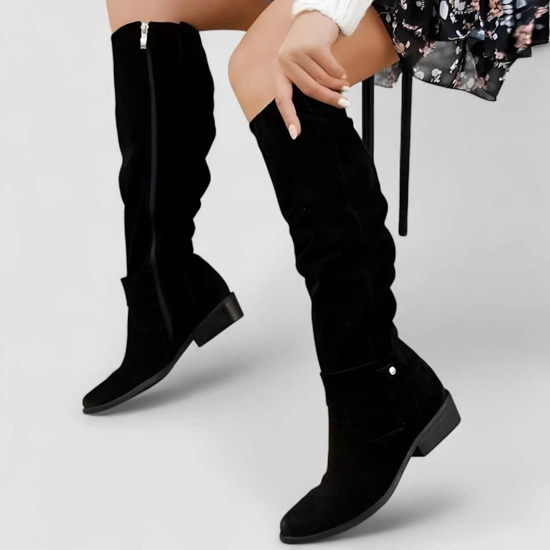 Damen kniehohe Stiefel mit Fußgewölbestütze | Komfortstiefel mit gepolsterter Einlegesohle und flexibler Passform