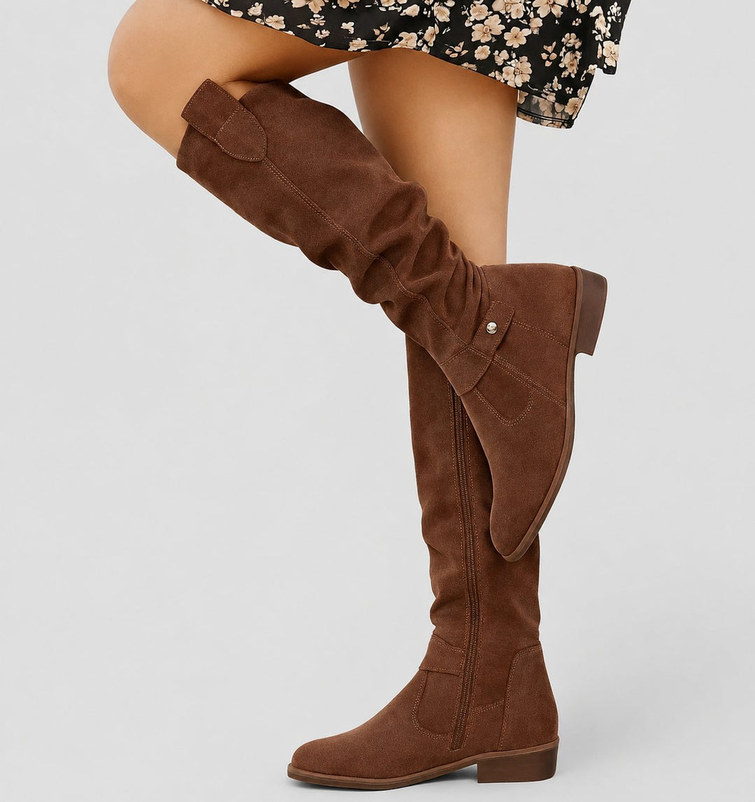 Damen kniehohe Stiefel mit Fußgewölbestütze | Komfortstiefel mit gepolsterter Einlegesohle und flexibler Passform