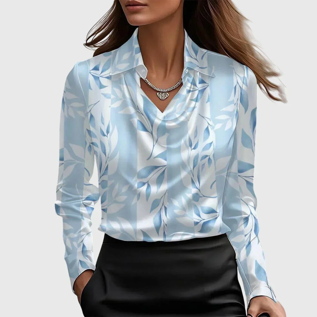 Damen Satinbluse mit Wasserfallausschnitt | Elegante Langarmbluse mit weich fließendem Stoff und sanftem Glanz für Büro und Freizeit
