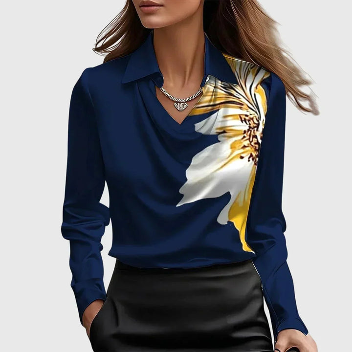 Damen Satinbluse mit Wasserfallausschnitt | Elegante Langarmbluse mit weich fließendem Stoff und sanftem Glanz für Büro und Freizeit