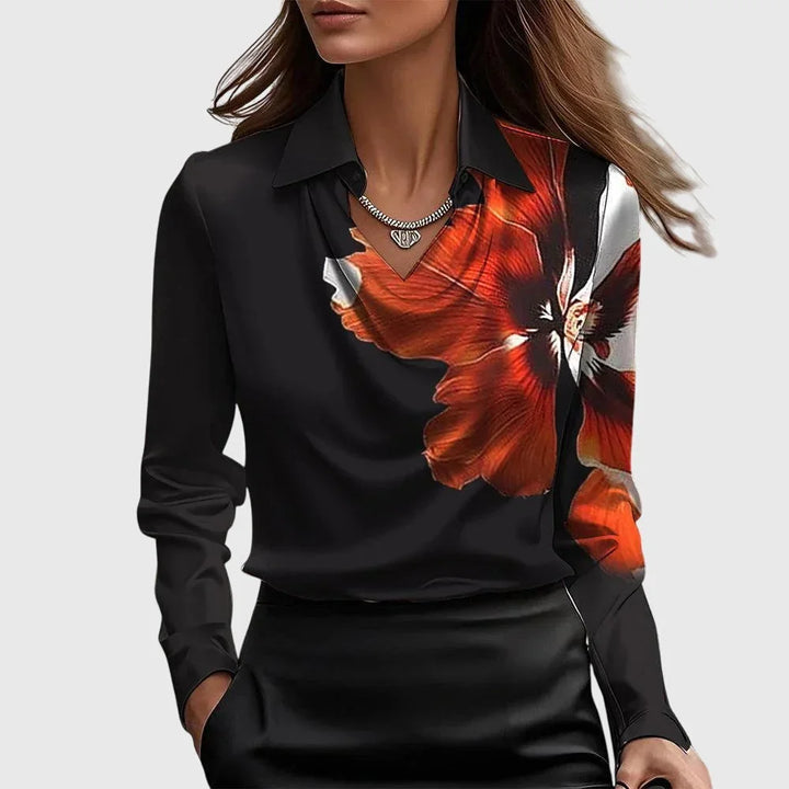 Damen Satinbluse mit Wasserfallausschnitt | Elegante Langarmbluse mit weich fließendem Stoff und sanftem Glanz für Büro und Freizeit